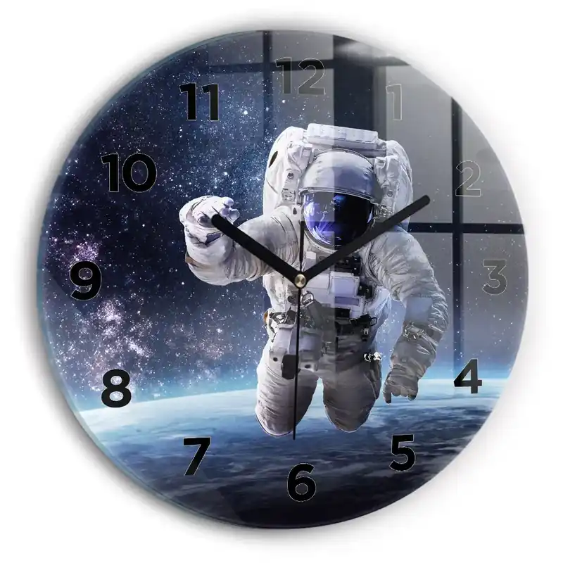 Ceas rotund de perete din sticlă Astronaut deasupra pământului Bestseller