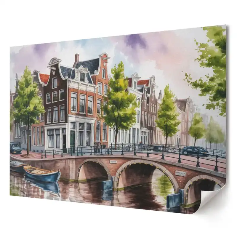 Bestseller Poster stilizat pentru living cu pictură reprezentând canalele din Amsterdam