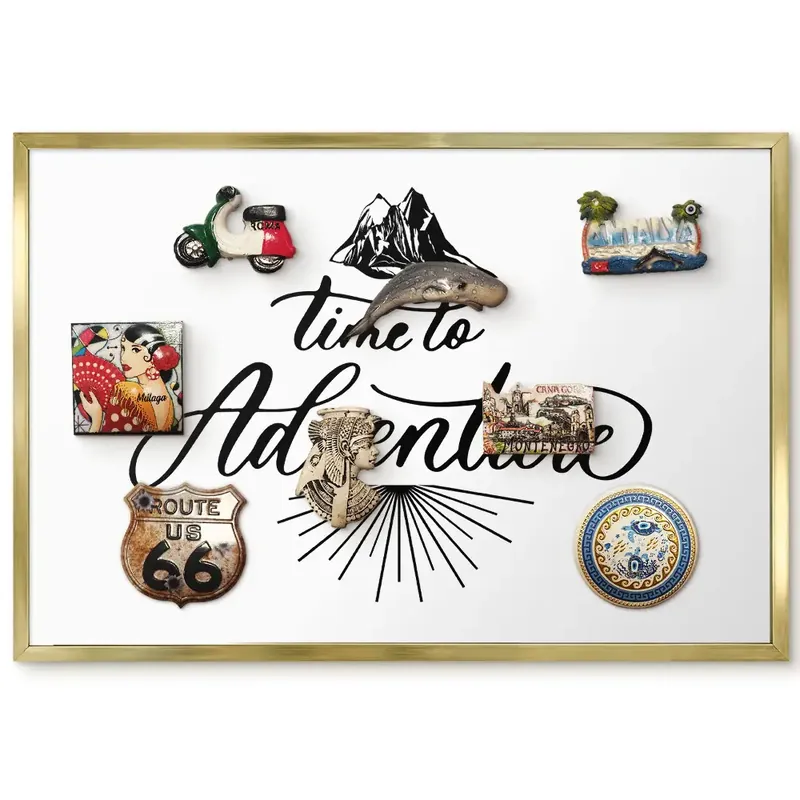Tablă magnetică de perete cu ramă aurie și slogan alb-negru inspirat de aventură Cel mai vândut