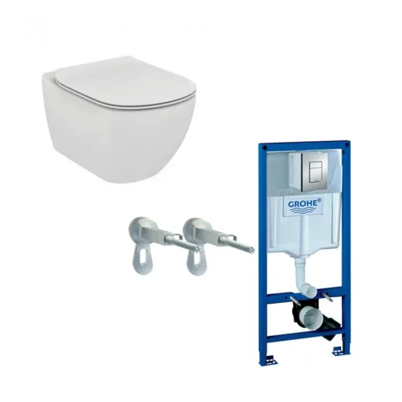 Ieftin Set vas Wc Ideal Standard Tesi cu capac soft-close + rezervor incastrat Grohe Rapid SL cu clapeta Skate Cosmo crom si set fixare