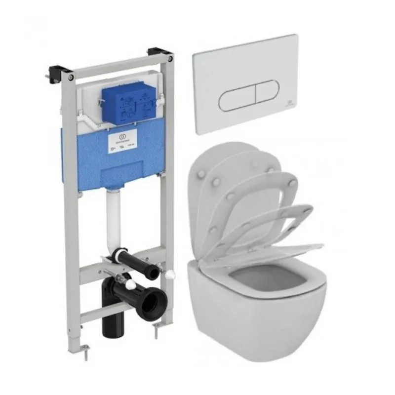 Retur ușor Set vas wc Ideal Standard Tesi Aquablade cu capac cu inchidere lenta si rezervor incastrat Prosys cu clapeta Oleas M1, crom