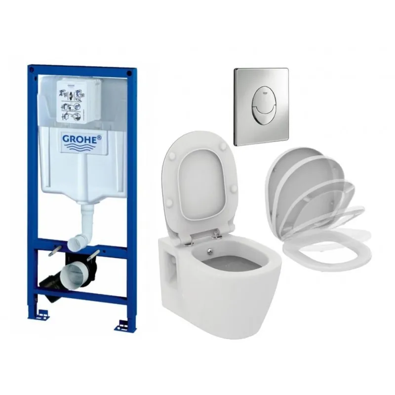 Plată securizată Set vas Wc Ideal Standard Connect cu functie de bideu si capac soft-close + rezervor incastrat Grohe Rapid SL+ clapeta Skate Air