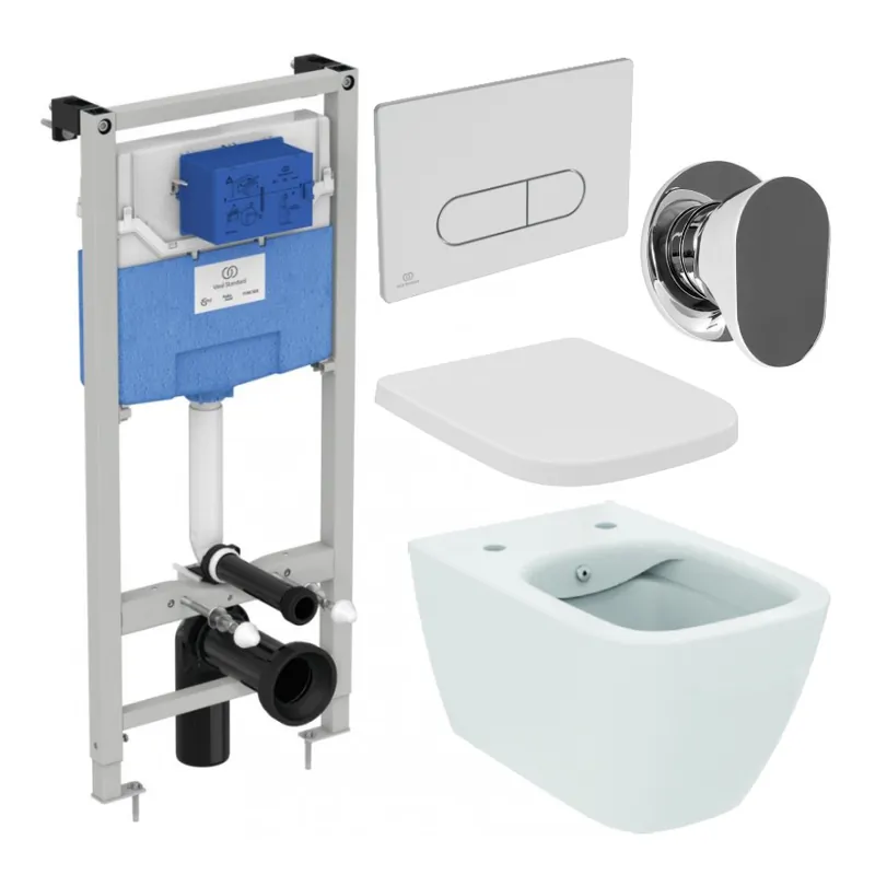 WC cu functie bideu Ideal Standard I.Life B + capac soft-close, rezervor incastrat Prosys + clapeta crom + baterie bideu Omega Preț promoțional