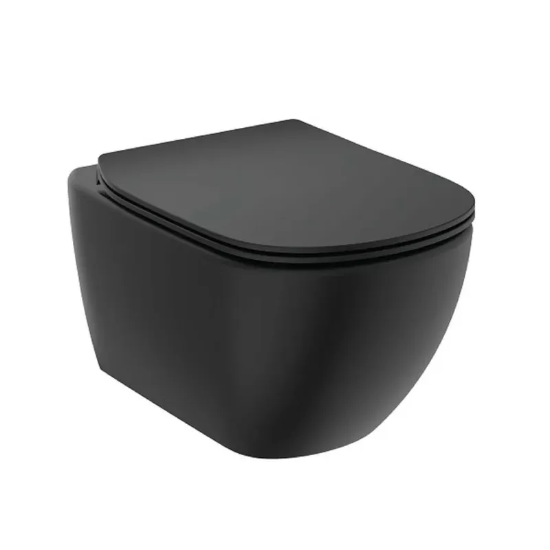 Retur ușor Set Vas Wc Ideal Standard Tesi suspendat Rimless cu functie bideu cu capac soft-close slim, negru