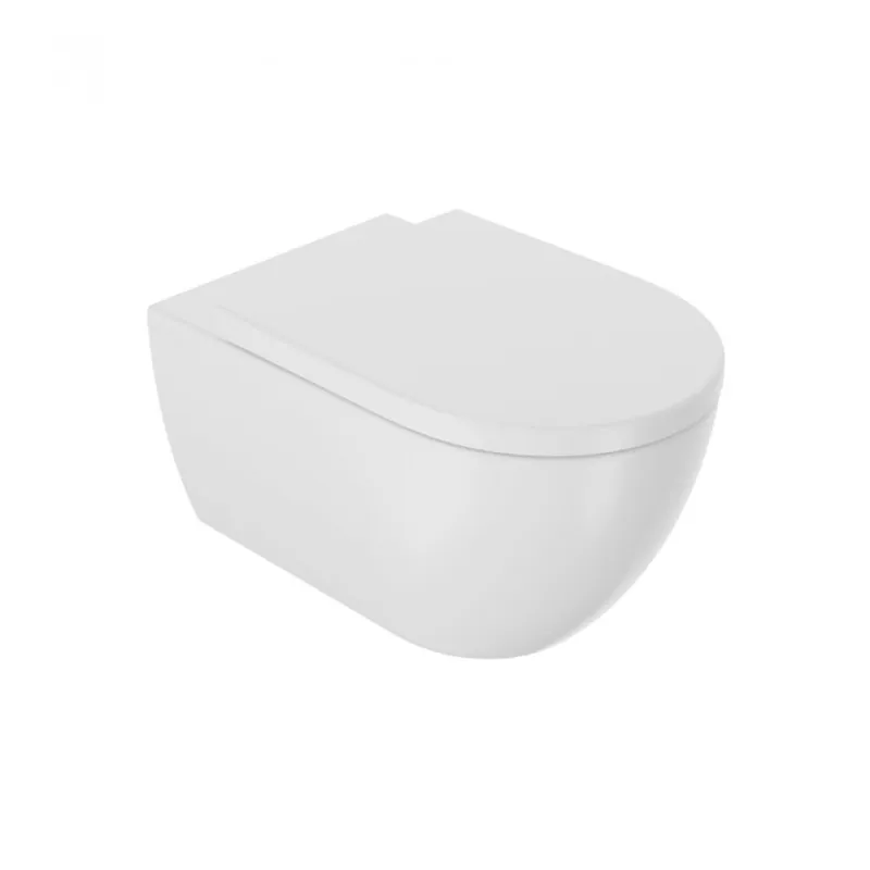 Ofertă limitată Set vas wc Sanycces Arc suspendat cu capac cu inchidere lenta, alb mat