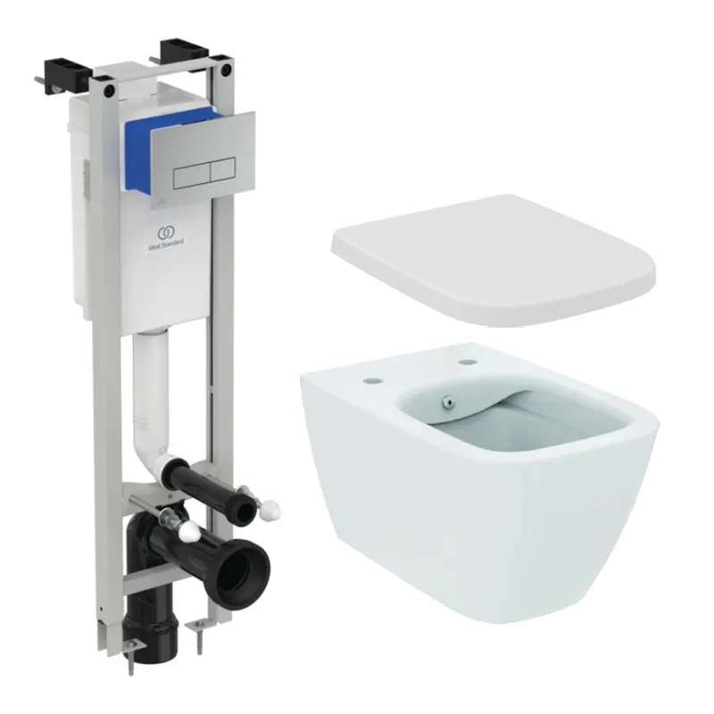 Expediere rapidă Set vas WC Ideal Standard I.Life B cu capac soft-close si rezervor incastrat Eco cu clapeta Oleas M2 crom