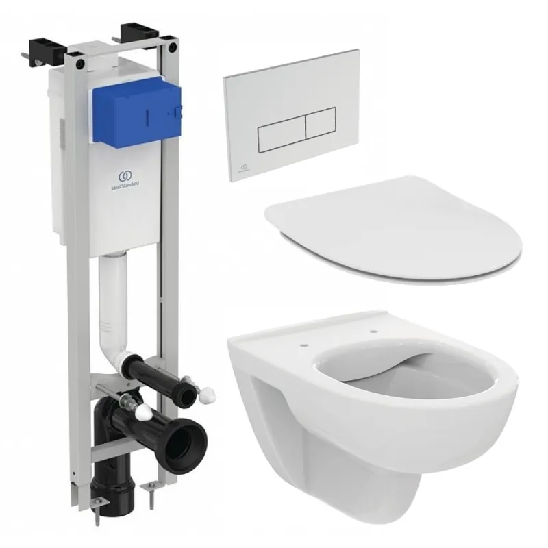 Ofertă exclusivă Set vas wc Ideal Standard I.Life A rimless cu capac soft-close, rezervor incastrat Prosys Eco si clapeta Oleas M2 crom