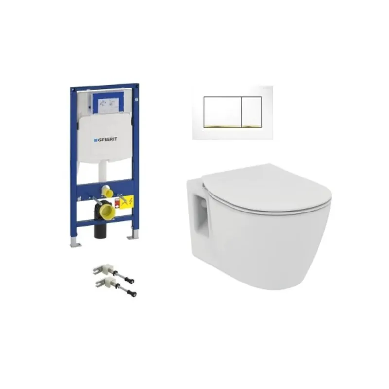 Set vas Wc Ideal Standard Connect suspendat cu rezervor incastrat Geberit Duofix Sigma si clapeta Sigma 30 alb si aurie Calitate înaltă
