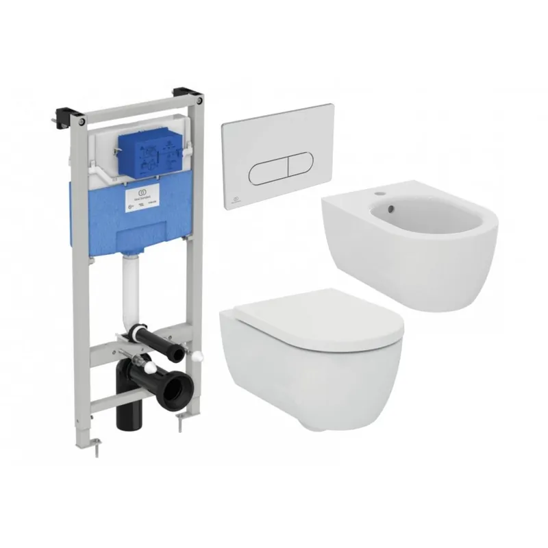 Cel mai bun preț Set vas Wc Ideal Standard Blend Curve cu capac soft-close + bideu rezervor Prosys si clapeta crom