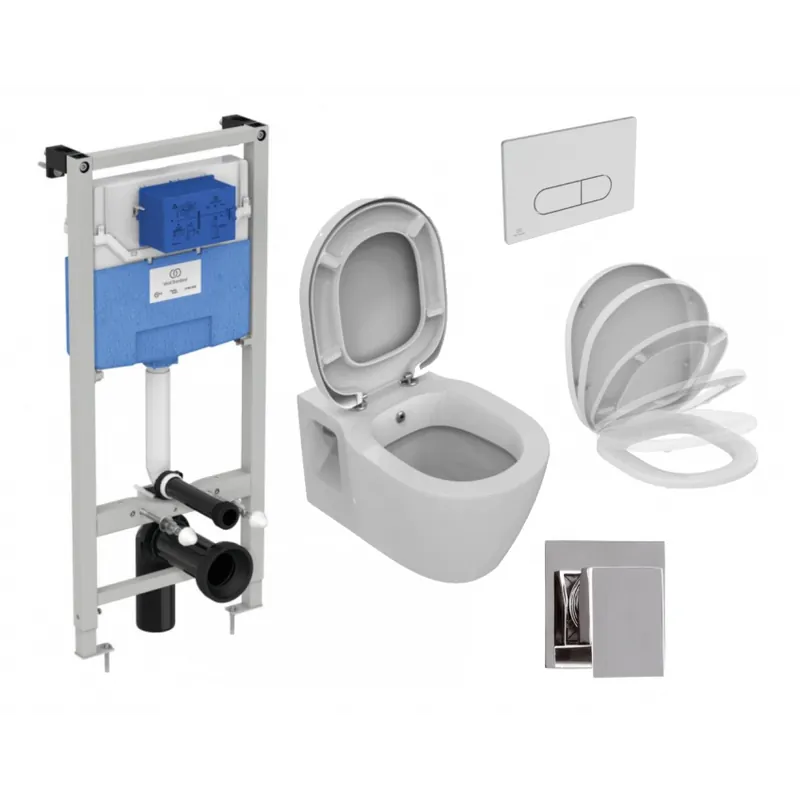 Livrare rapidă Set vas Wc Ideal Standard Connect cu functie bideu + capac soft-close + rezervor incastrat Prosys cu clapeta si baterie Skyline
