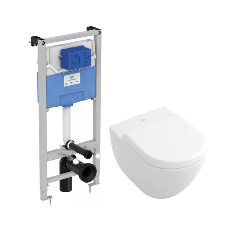 Lichidare de stoc Set vas Wc Villeroy & Boch Subway 2.0 suspendat cu capac soft-close si rezervor Ideal Standard