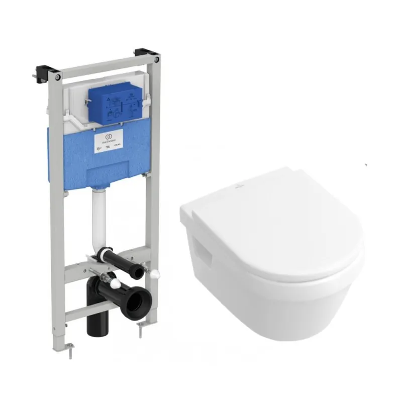 Set vas Wc Villeroy & Boch Omnia Architectura DirectFlush suspendat cu capac soft-close si rezervor Ideal Standard Preț redus
