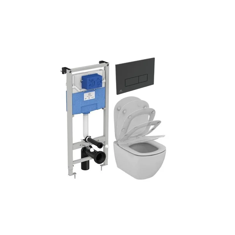 Set vas Wc Ideal Standard Tesi Aquablade + capac soft-close + rezervor incastrat Prosys 120 + clapeta Oleas M2, negru Popular