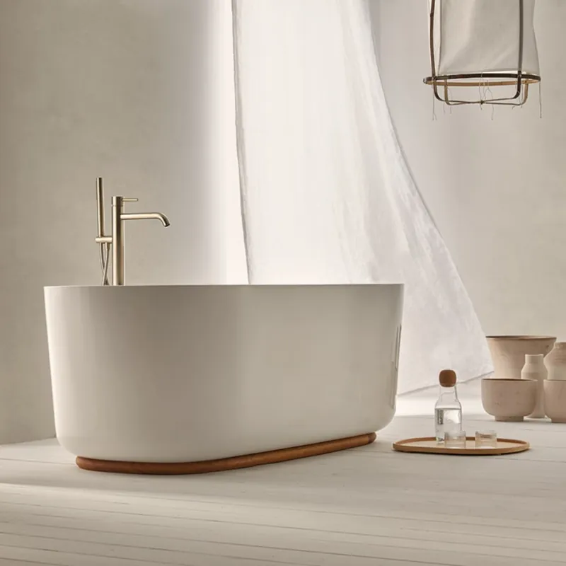 Chilipir Cada freestanding Sanycces Calma alb lucios cu suport de lemn, 170x80 cm