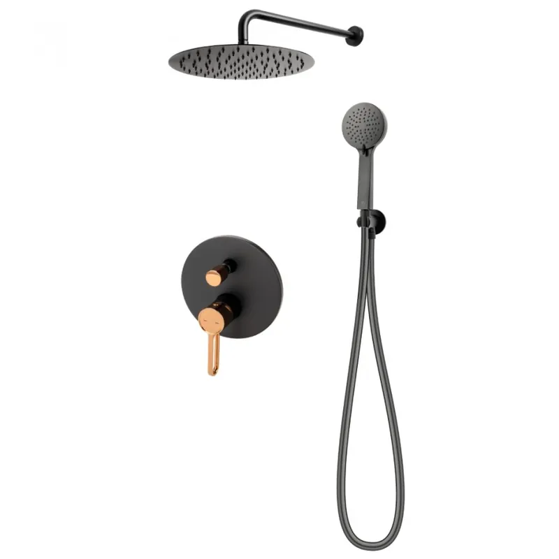 Sistem de dus incastrat FDesign Zaffiro, negru rose gold Preferatul clienților