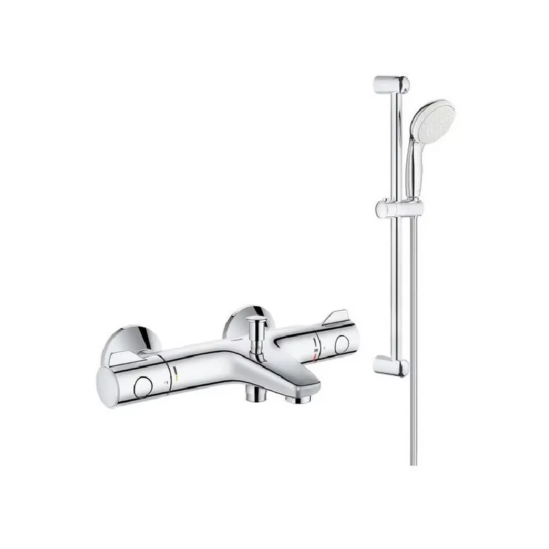 Baterie cada/dus cu termostat Grohe Grohtherm 800 + Set de dus bara New Tempesta Mono Retur ușor