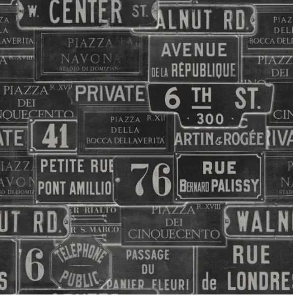 VINTAGE SIGNS ANTHRACITE TAPET Reducere