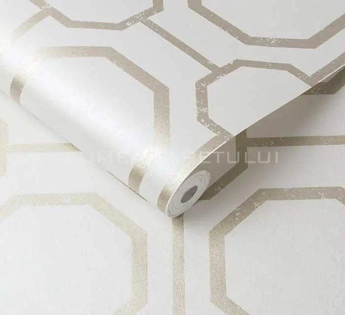 Tapet living model geometric culoare alb – auriu metalizat Eternal 105770 Disponibil imediat