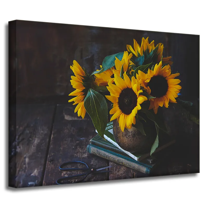 Preț mic Tablou pe pânză Floarea-soarelui în vază, botanică, 40x30 cm