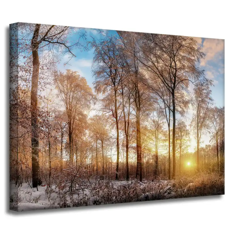 Preferatul clienților Tablou pe pânză Copaci Iarnă Soare Răsărit 40x30 cm