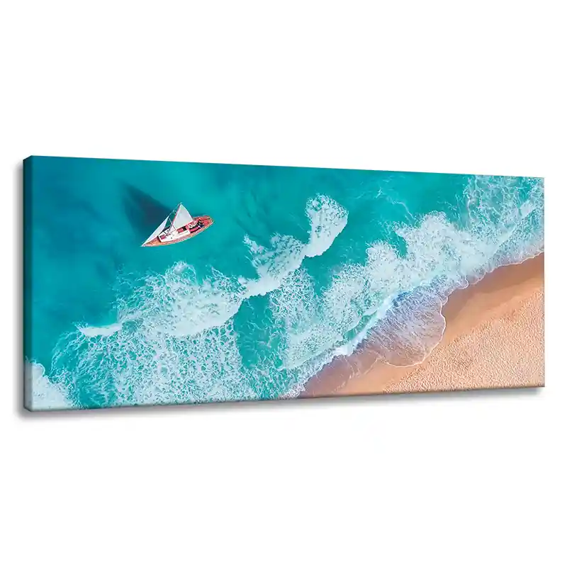Tablou pe pânză Valuri cu pânze, nisip, țărm, 120x60 cm Expediere rapidă