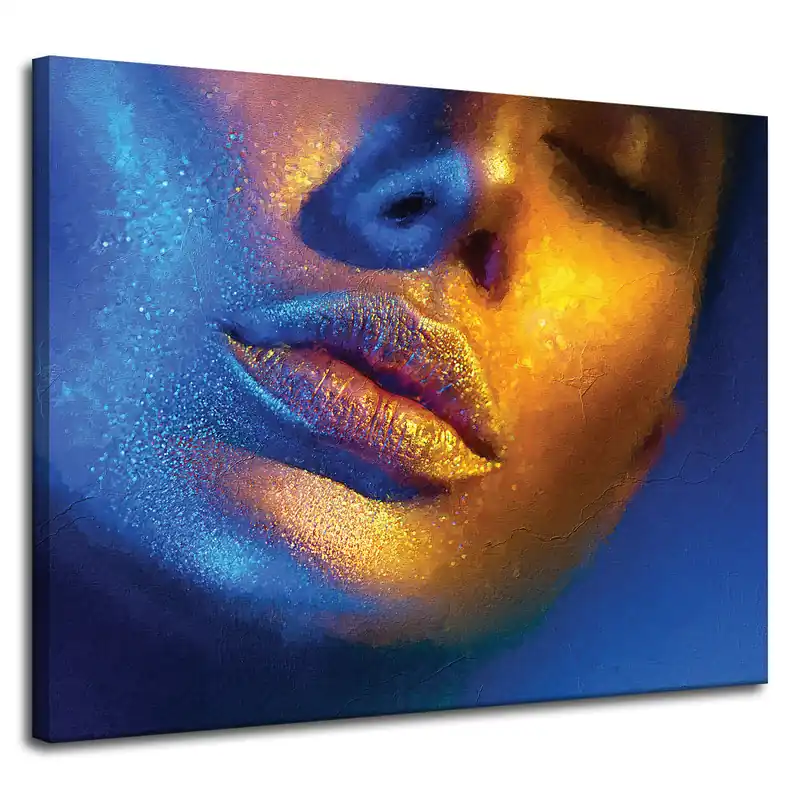 Tablou pe pânză Tablou cu buze aurii Chip de femeie 100x80 cm Mai ieftin