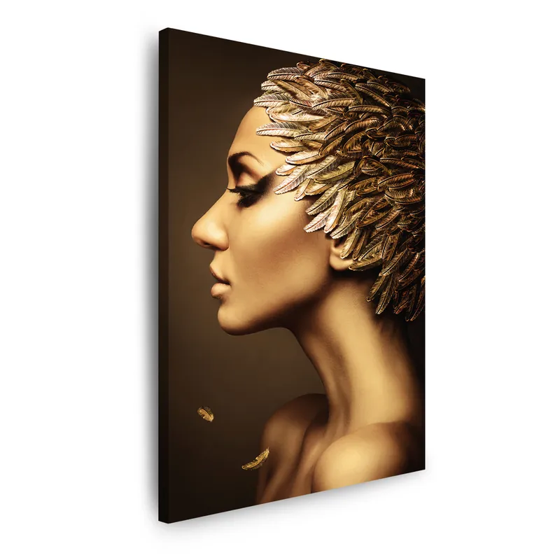 Nu rata Tablou pe pânză Profil de femeie aurie, stil modern, 80x120 cm