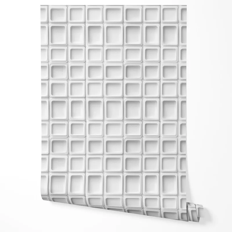 Nu rata Tapet autoadeziv, furnir pentru mobilă, folie cu efect 3D pătrate abstracte geometrie albă pentru sufragerie 10m x 0,5m